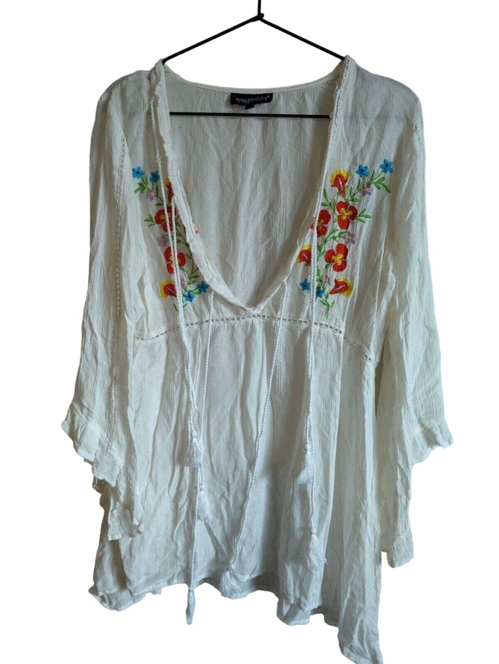 Spiaggia Dolce Womens Sz M Swimsuit Coverup Dress White Floral Embroidered
